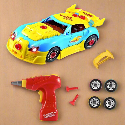 Build Your Own Toy Car with 30 Pieces, Electric Drill, Realistic Sounds & Lights - Little and Giant Explorers SOKA Play Imagine Learn