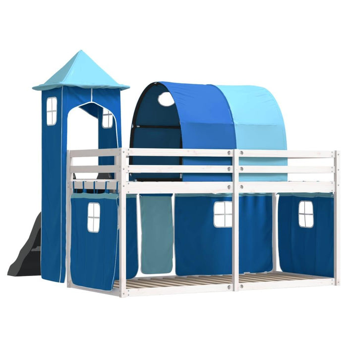 Bunk Bed with Slide and Curtains in Blue (90 x 200cm) - Little and Giant Explorers vidaXL