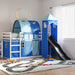 Bunk Bed with Slide and Curtains in Blue (90 x 200cm) - Little and Giant Explorers vidaXL