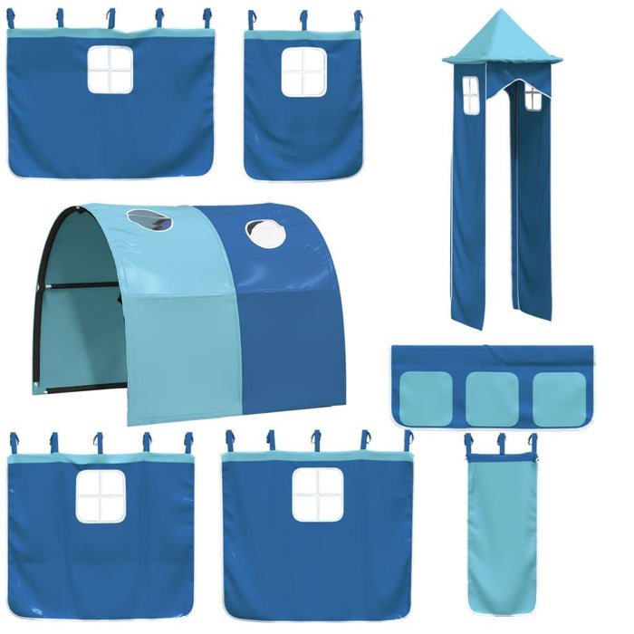 Bunk Bed with Slide and Curtains in Blue (90 x 200cm) - Little and Giant Explorers vidaXL