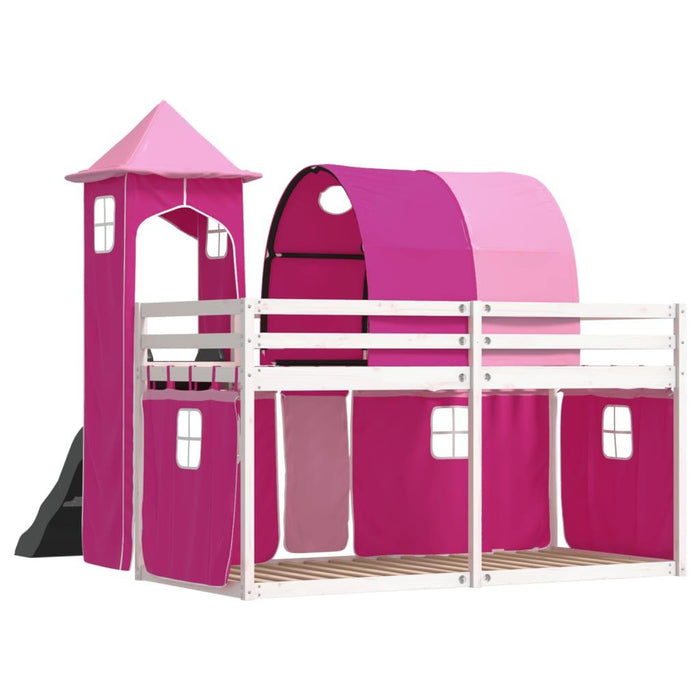 Bunk Bed with Slide and Curtains in Pink (90 x 200cm) - Little and Giant Explorers vidaXL