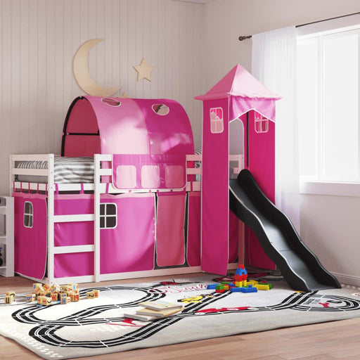 Bunk Bed with Slide and Curtains in Pink (90 x 200cm) - Little and Giant Explorers vidaXL