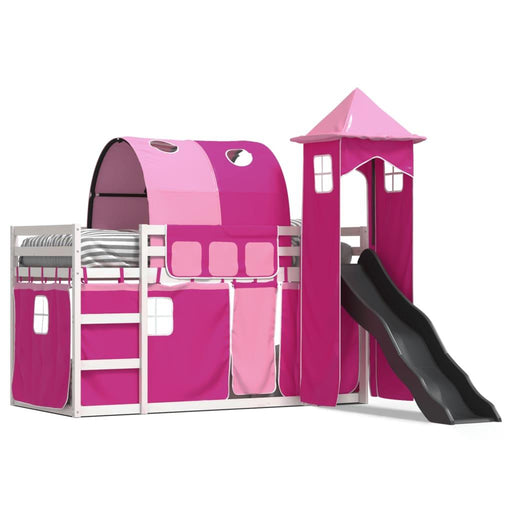 Bunk Bed with Slide and Curtains in Pink (90 x 200cm) - Little and Giant Explorers vidaXL