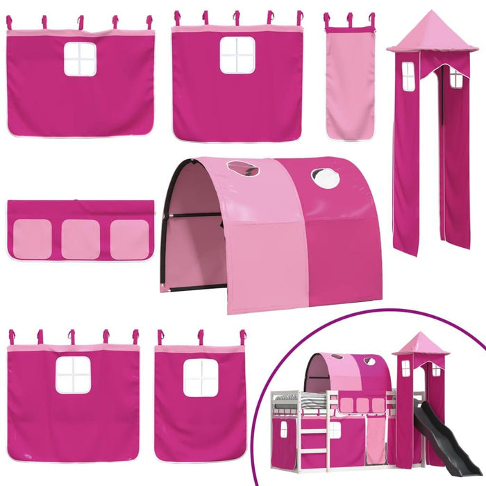 Bunk Bed with Slide and Curtains in Pink (90 x 200cm) - Little and Giant Explorers vidaXL