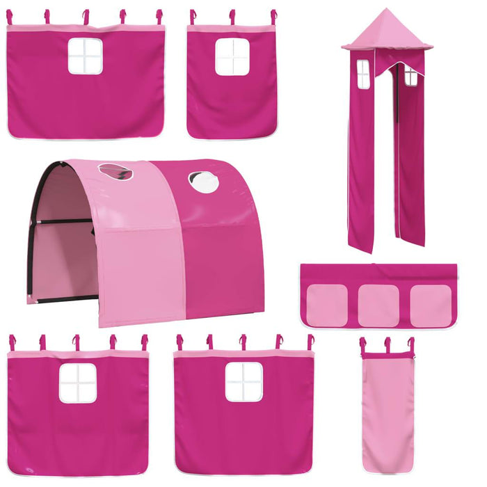 Bunk Bed with Slide and Curtains in Pink (90 x 200cm) - Little and Giant Explorers vidaXL