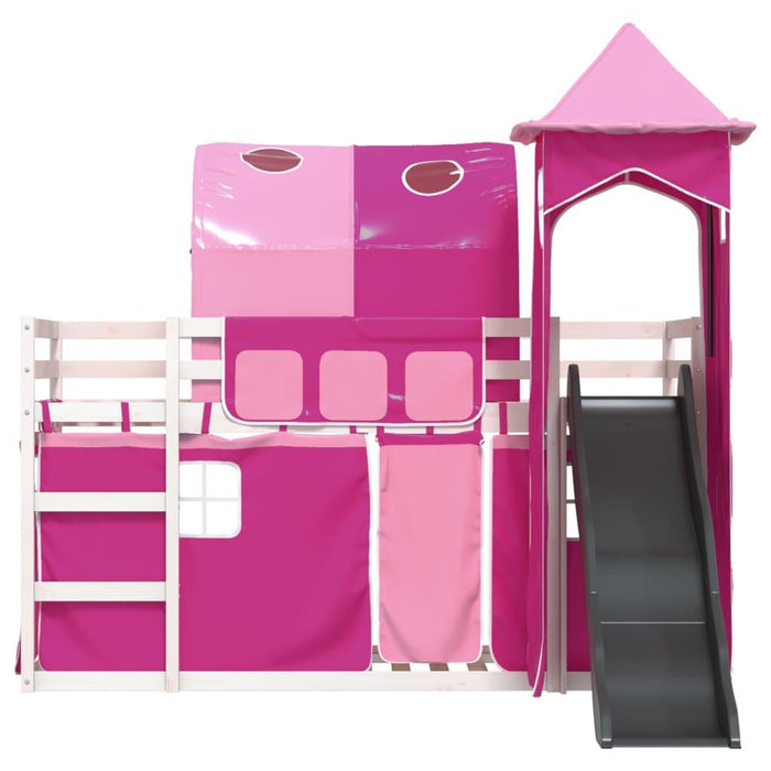 Bunk Bed with Slide and Curtains in Pink (90 x 200cm) - Little and Giant Explorers vidaXL