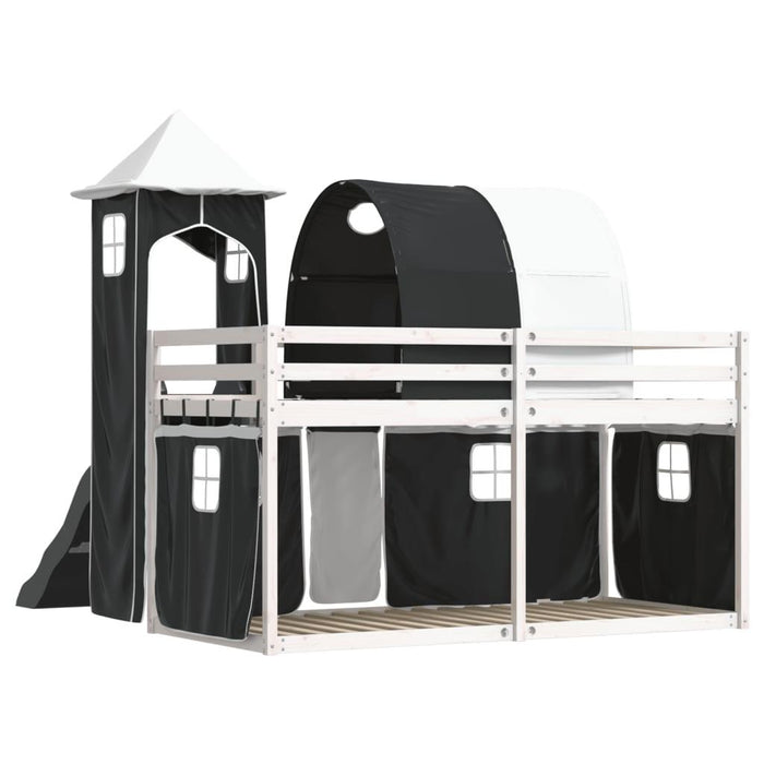 Bunk Bed with Slide and Curtains in White and Black (90 x 200cm) - Little and Giant Explorers vidaXL