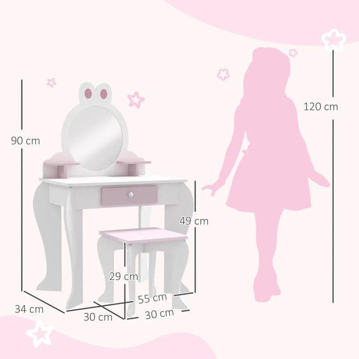 Bunny Design Kids Dressing Table with Mirror and Stool - Little and Giant Explorers ZONEKIZ