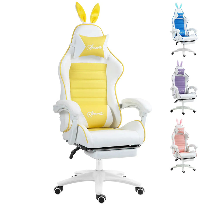 Gaming Chair | Fluffy Bunny Ears with 135° Recline Design (Yellow Edition) - Little and Giant Explorers Vinsetto