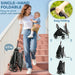 Woman holding a baby and a single-hand foldable stroller with text highlighting its features.