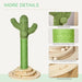 Cactus cat tree with sisal scratching post, hanging ball, wooden platform, and pine base.