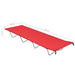 Red portable folding camping bed with steel frame, dimensions 180x60x19 cm