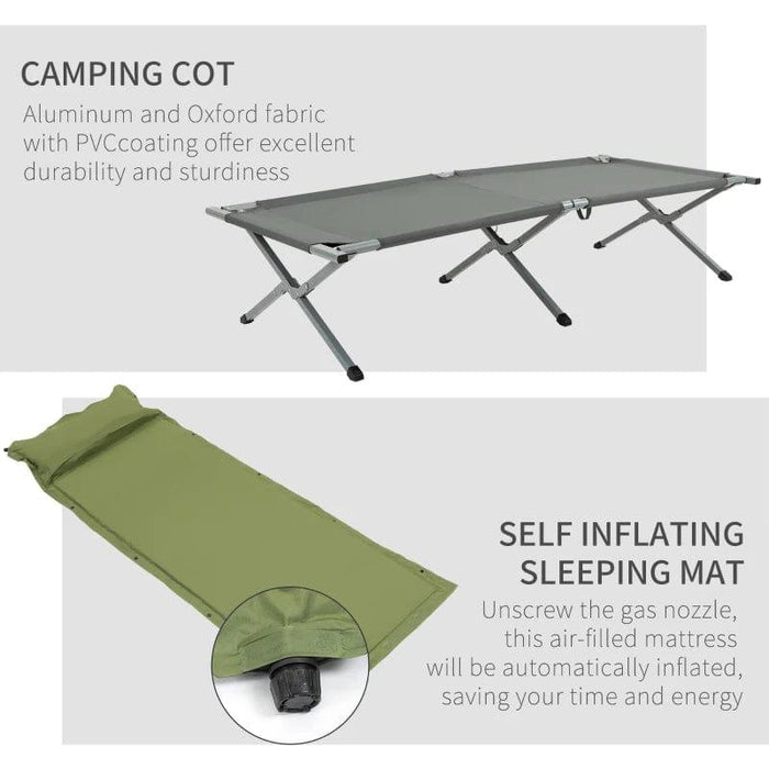 Camping Cot Tent with Self-Inflating Air Mattress and Carry Bag (1 persons) - Little and Giant Explorers Outsunny