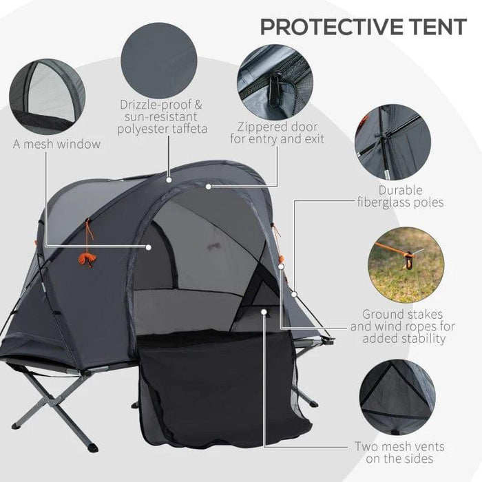 Camping Cot Tent with Self-Inflating Air Mattress and Carry Bag (1 persons) - Little and Giant Explorers Outsunny