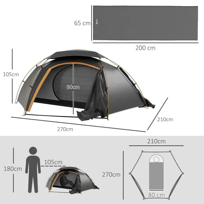 Camping Dome Tent with Self Inflatable Mattress in Black (1 persons) - Little and Giant Explorers Outsunny