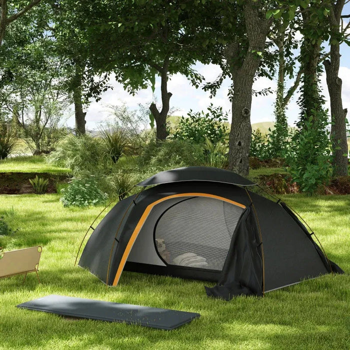 Camping Dome Tent with Self Inflatable Mattress in Black (1 persons) - Little and Giant Explorers Outsunny