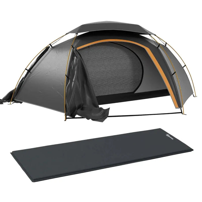 Camping Dome Tent with Self Inflatable Mattress in Black (1 persons) - Little and Giant Explorers Outsunny