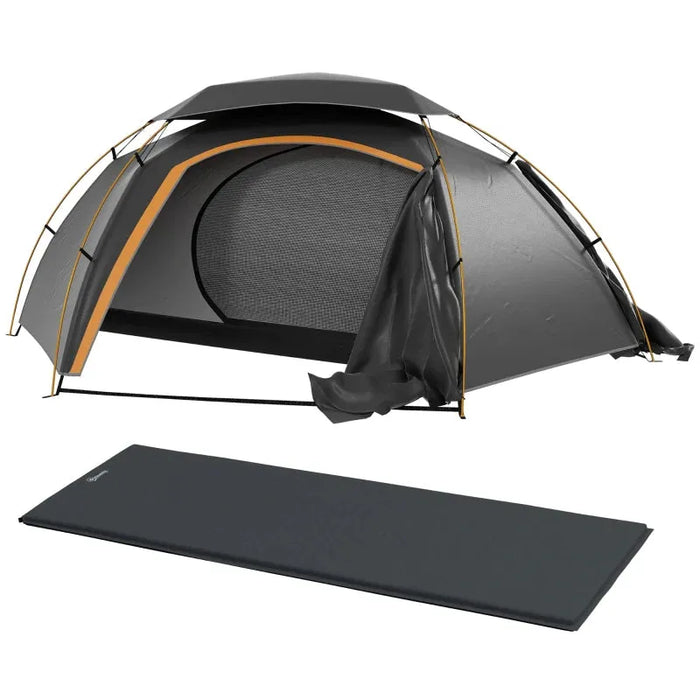 Camping Dome Tent with Self Inflatable Mattress in Black (1 persons) - Little and Giant Explorers Outsunny