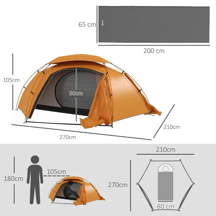 Camping Dome Tent with Self Inflatable Mattress in Orange (1 persons) - Little and Giant Explorers Outsunny