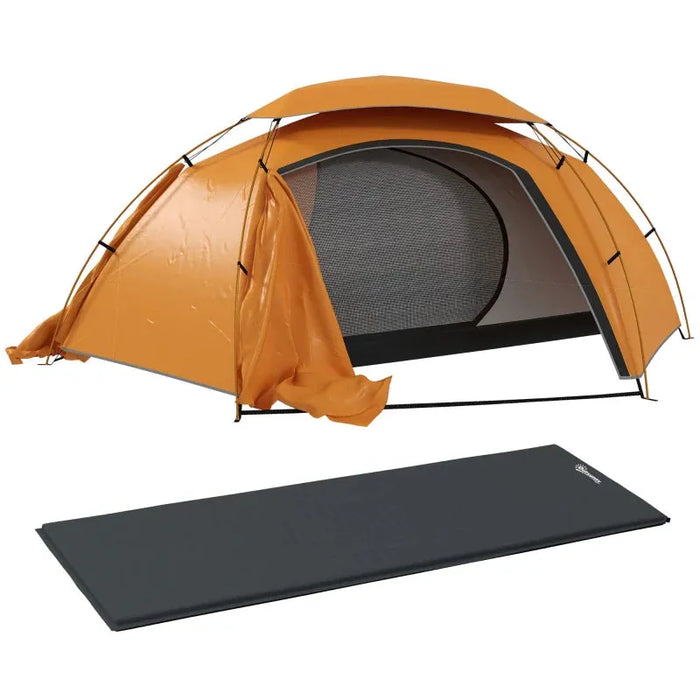 Camping Dome Tent with Self Inflatable Mattress in Orange (1 persons) - Little and Giant Explorers Outsunny