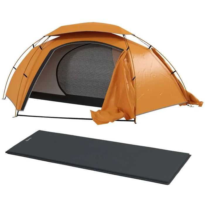 Camping Dome Tent with Self Inflatable Mattress in Orange (1 persons) - Little and Giant Explorers Outsunny