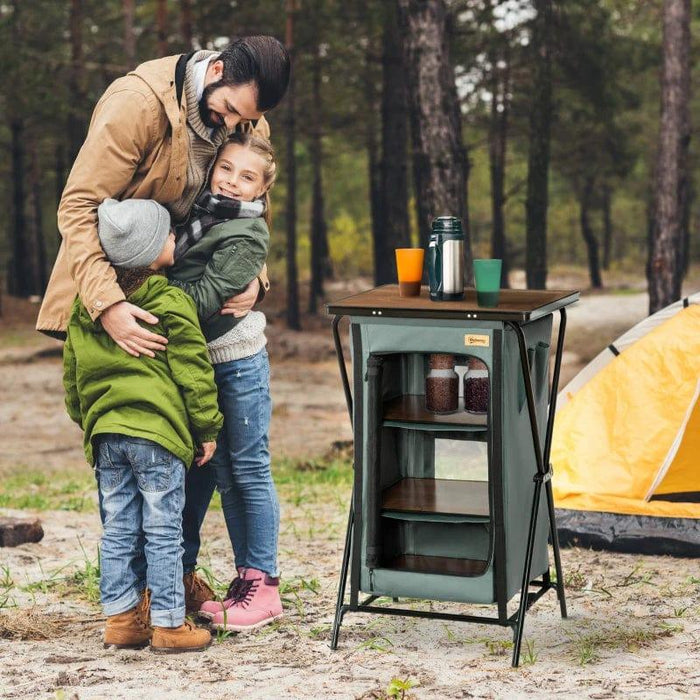 Camping Foldable Kitchen Station with Carrying Bag - Little and Giant Explorers Outsunny