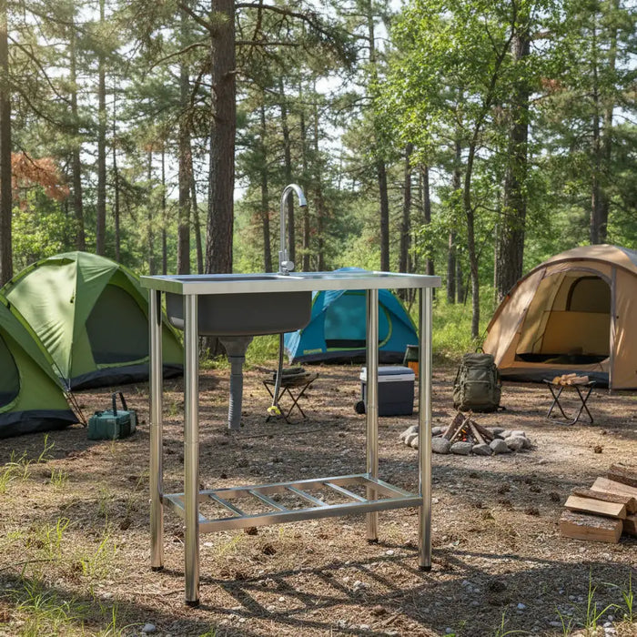 Camping Sink – Silver | Stainless Steel Outdoor Sink with Drainer and Tap VIDAXL - Little and Giant Explorers vidaXL