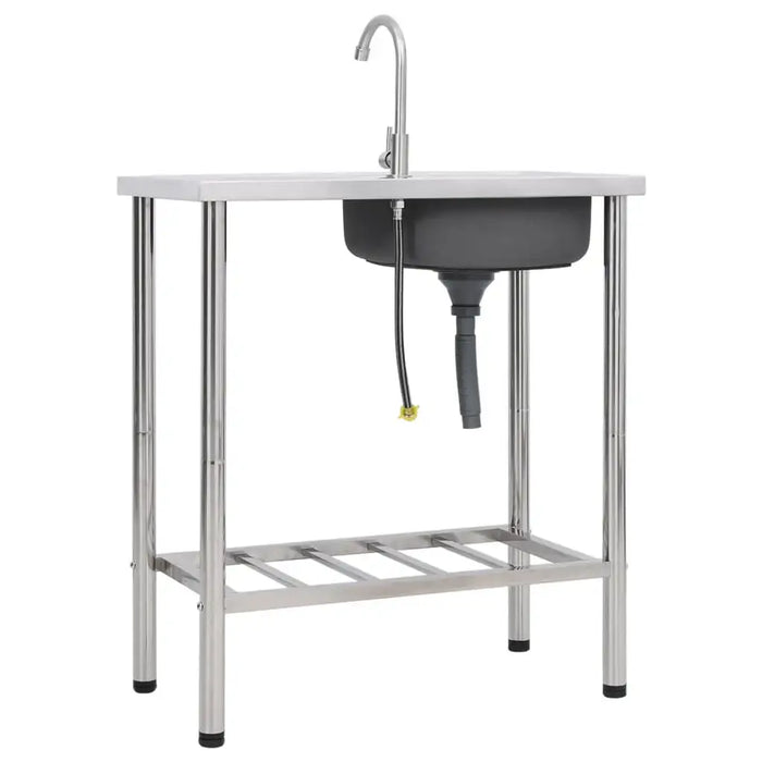 Camping Sink – Silver | Stainless Steel Outdoor Sink with Drainer and Tap VIDAXL - Little and Giant Explorers vidaXL