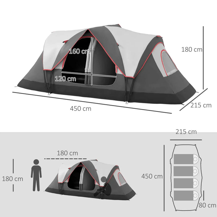Camping Tent with 2000mm Waterproof Rainfly in Grey (6 - 8 persons) - Little and Giant Explorers Outsunny
