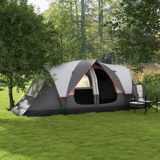 Camping Tent with 2000mm Waterproof Rainfly in Grey (6 - 8 persons) - Little and Giant Explorers Outsunny