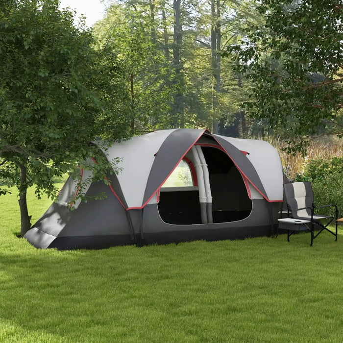 Camping Tent with 2000mm Waterproof Rainfly in Grey (6 - 8 persons) - Little and Giant Explorers Outsunny