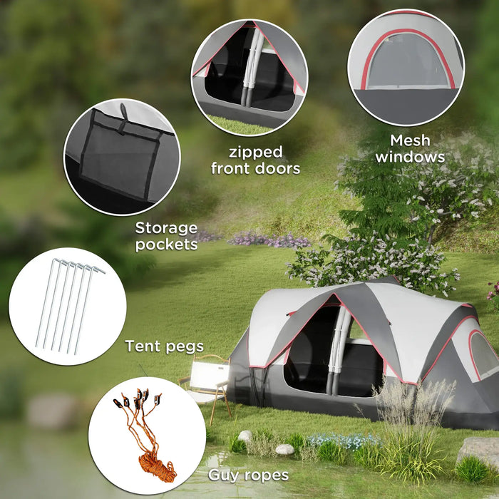 Camping Tent with 2000mm Waterproof Rainfly in Grey (6 - 8 persons) - Little and Giant Explorers Outsunny