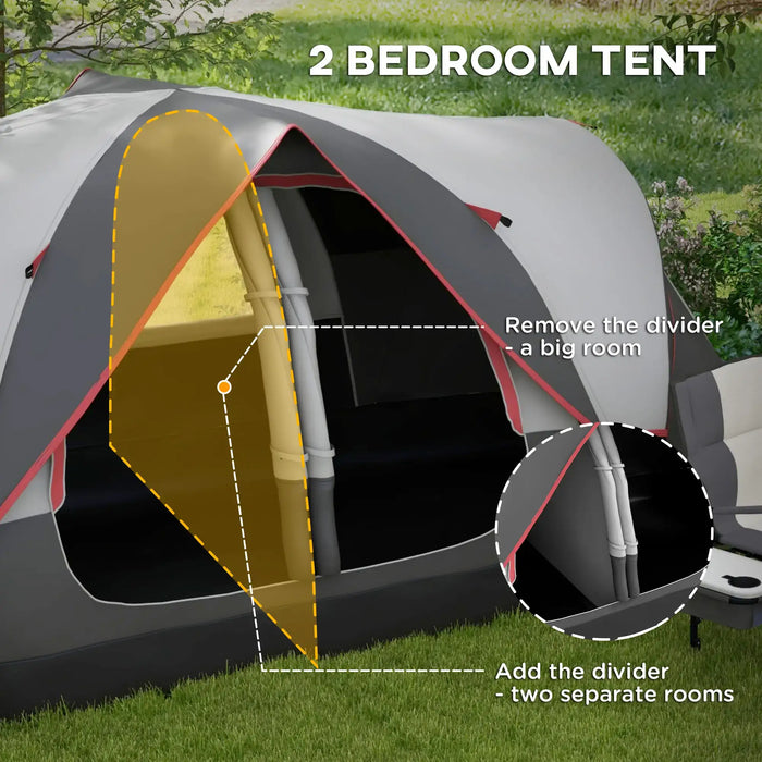 Camping Tent with 2000mm Waterproof Rainfly in Grey (6 - 8 persons) - Little and Giant Explorers Outsunny
