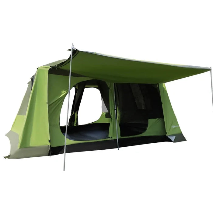 Camping Tunnel Tent with Porch, 2 Rooms and Lamp Hook in Green - Little and Giant Explorers Outsunny