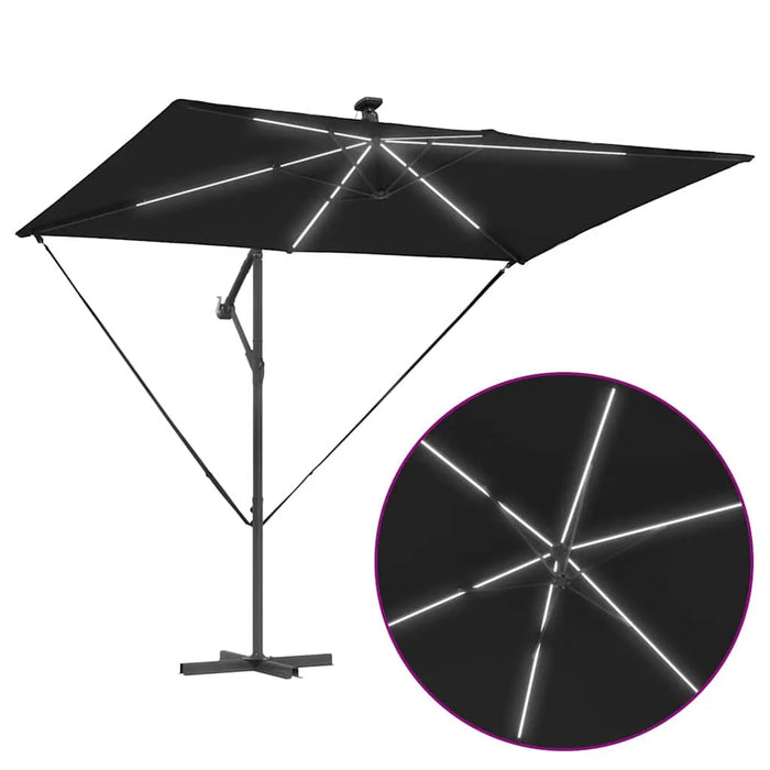 Cantilever Offset Outdoor Umbrella – Black | 2.94m Wide with LED Lights - Tiltable VIDAXL - Little and Giant Explorers vidaXL