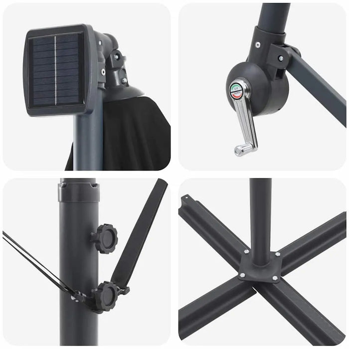 Cantilever Offset Outdoor Umbrella – Black | 2.94m Wide with LED Lights - Tiltable VIDAXL - Little and Giant Explorers vidaXL
