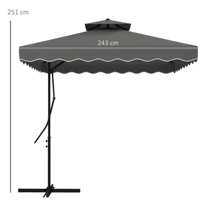 Cantilever Parasol – 2.43m Dark Grey | Waved Edge Canopy with Offset Design and Cross Base OUTSUNNY - Little and Giant Explorers Outsunny