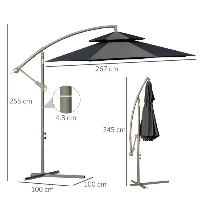 Cantilever Parasol – 2.67m Black | Double-Tier Canopy - Cross Base Included OUTSUNNY - Little and Giant Explorers Outsunny