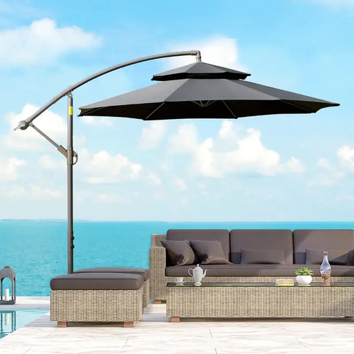 Cantilever Parasol – 2.67m Black | Double-Tier Canopy - Cross Base Included OUTSUNNY - Little and Giant Explorers Outsunny