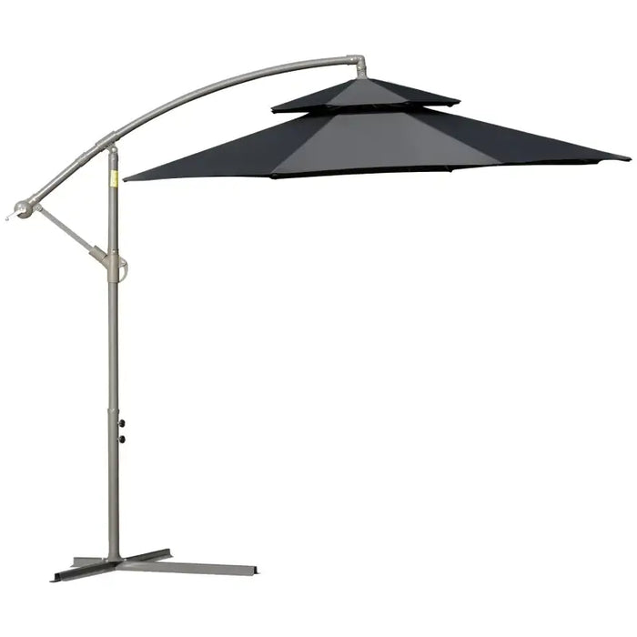 Cantilever Parasol – 2.67m Black | Double-Tier Canopy - Cross Base Included OUTSUNNY - Little and Giant Explorers Outsunny