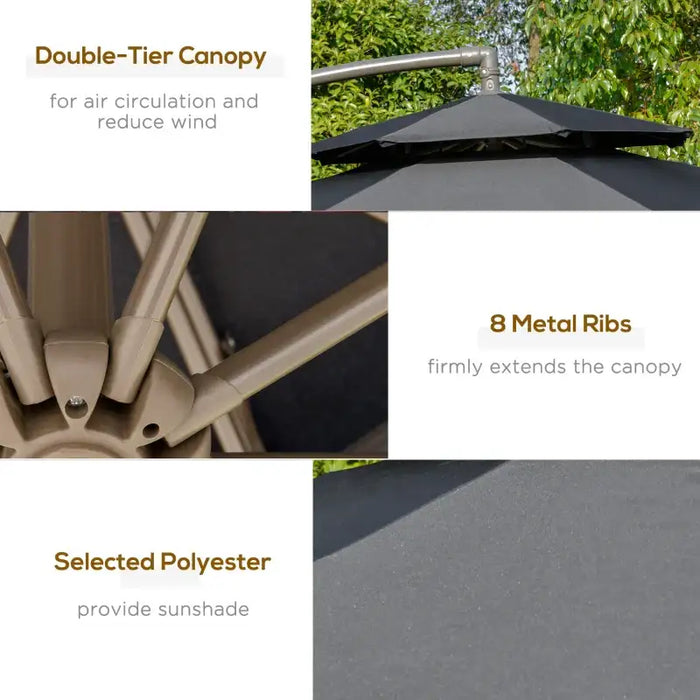 Cantilever Parasol – 2.67m Black | Double-Tier Canopy - Cross Base Included OUTSUNNY - Little and Giant Explorers Outsunny
