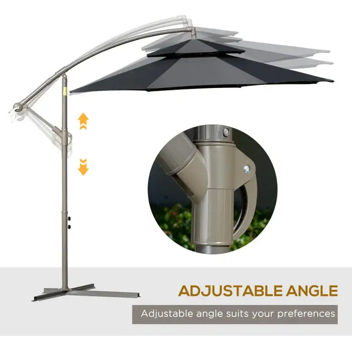 Cantilever Parasol – 2.67m Black | Double-Tier Canopy - Cross Base Included OUTSUNNY - Little and Giant Explorers Outsunny