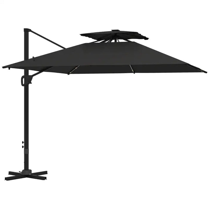 Garden Cantilever Parasol with Solar LED Lights and Centre Light in Black - Little and Giant Explorers Outsunny