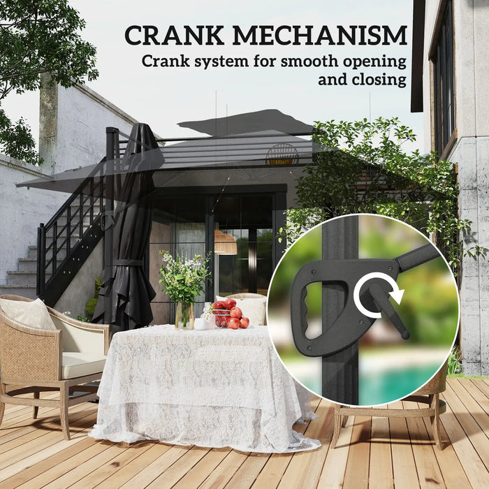 Garden Cantilever Parasol with Solar LED Lights and Centre Light in Black - Little and Giant Explorers Outsunny