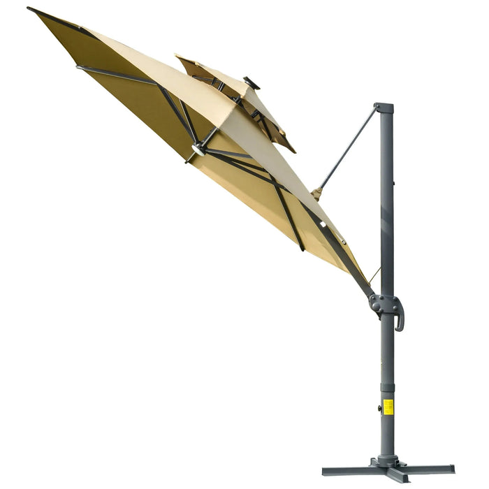 Cantilever Parasol with Solar Lights Power Bank 360° Spin 3m - Little and Giant Explorers Outsunny