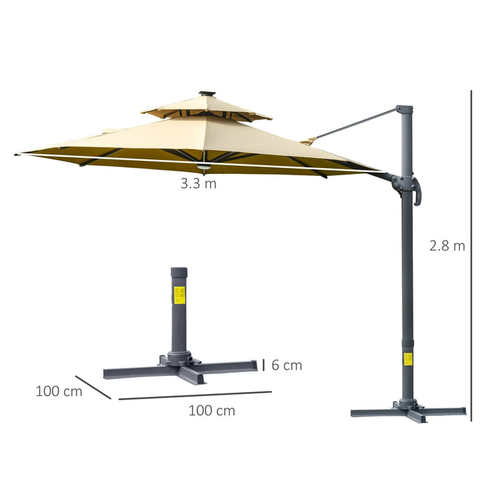 Cantilever Parasol with Solar Lights Power Bank 360° Spin 3m - Little and Giant Explorers Outsunny