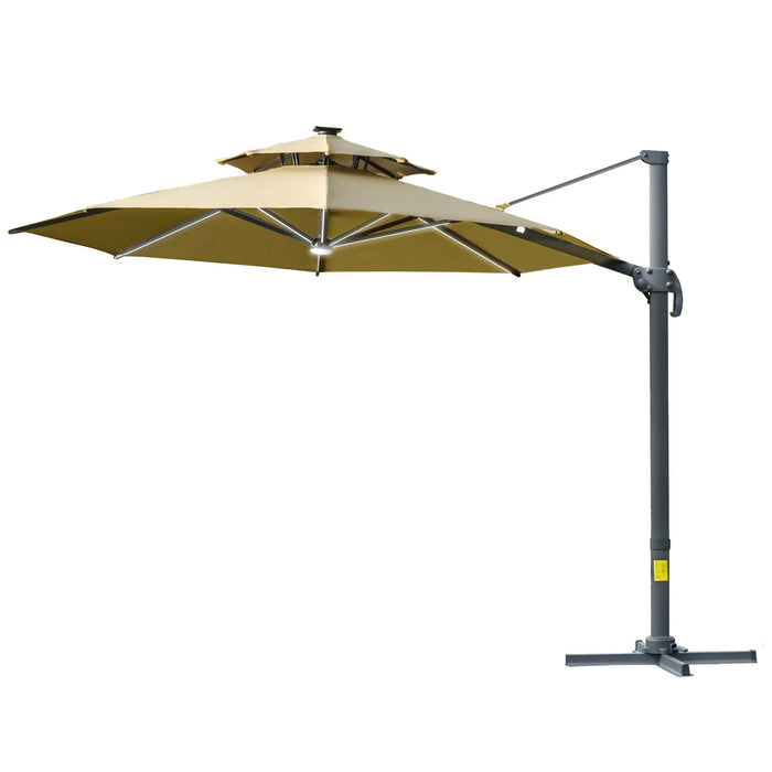 Cantilever Parasol with Solar Lights Power Bank 360° Spin 3m - Little and Giant Explorers Outsunny