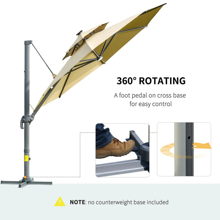 Cantilever Parasol with Solar Lights Power Bank 360° Spin 3m - Little and Giant Explorers Outsunny