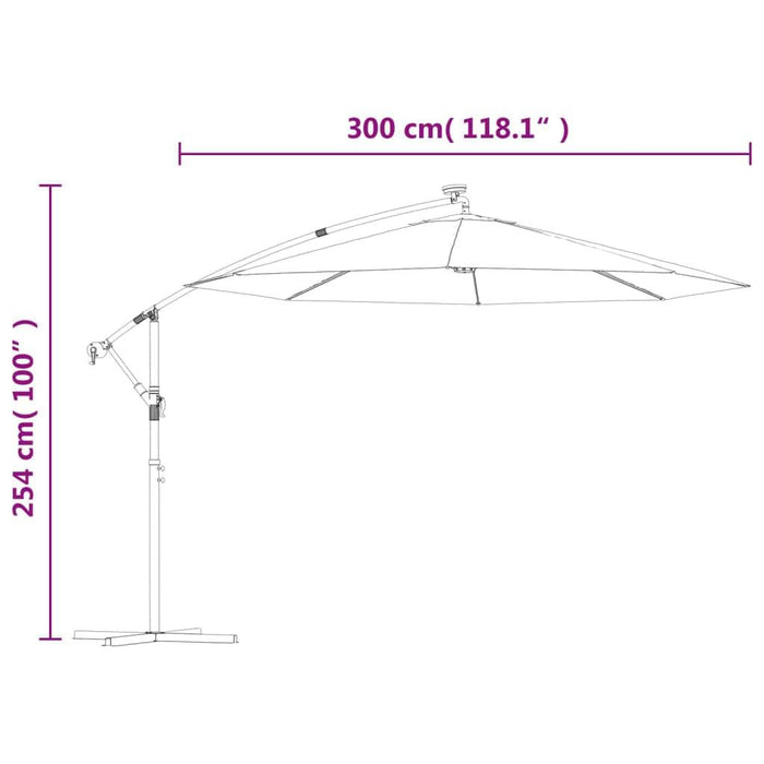 Cantilever Umbrella with LED Lights and Steel Pole in Taupe 300cm - Little and Giant Explorers vidaXL