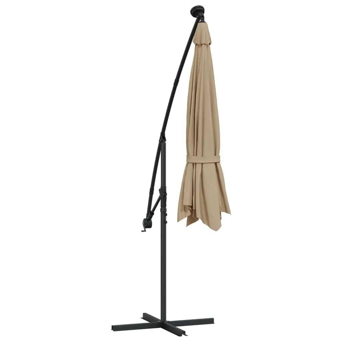 Cantilever Umbrella with LED Lights and Steel Pole in Taupe 300cm - Little and Giant Explorers vidaXL